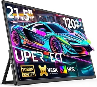UPERFECT 21.5” 120HZ Portable Monitor w/Stand & VESA, Large Portable Gaming Monitor with HDMI Type C, External Dispaly for Laptops, Steamdeck, MacBook, Phones, Mini PC