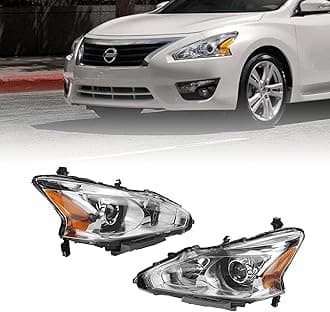 PartsFlow 2PCS Halogen Headlight Assembly Chrome Housing Headlamp Left And Right Without Bulb For 2013 2014 2015 Nissan Altima 13 14 15 Nissan Altima