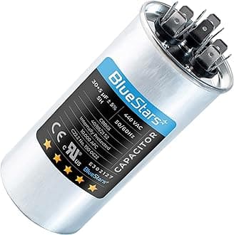 30+5 uf/MFD 370-440 VAC Volts Round Dual Run Capacitor Replacement Part by Blue Stars - Exact Fit for Condenser Straight Cool or Heat Pump Air Conditioner - Replaces TRCFD305 97F9833 27L877