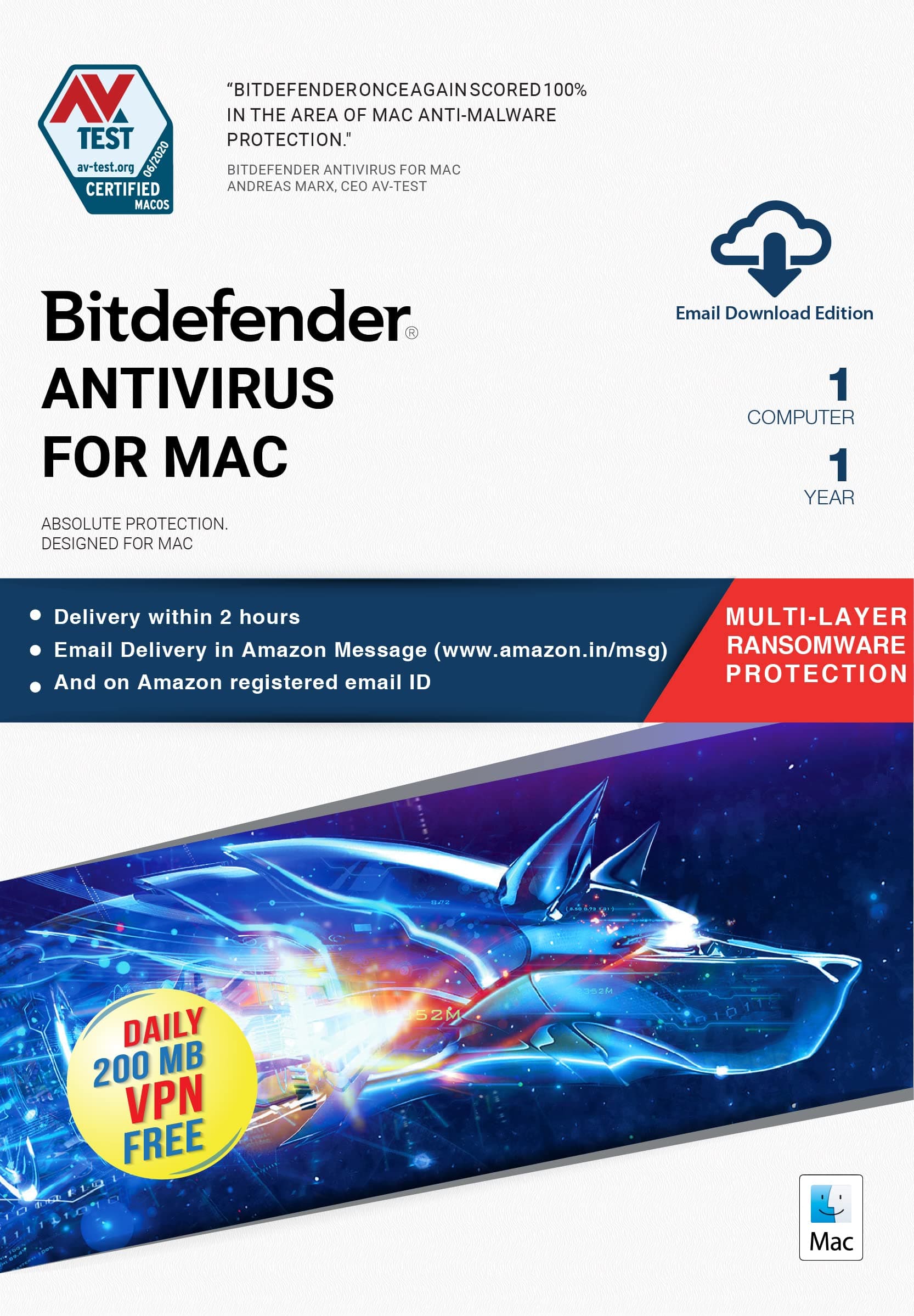 Bitdefender - 1 Computer(MAC),1 Year - Antivirus for Mac | Mac| Latest Version | Email Delivery in 2 Hours- No CD |