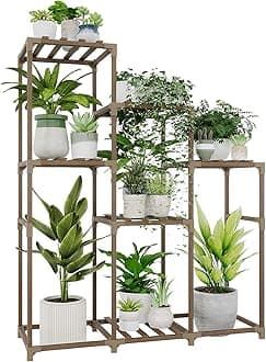 Bamworld Tall Plant Stand Indoor Wood Shelf Outdoor Tiered Rack for Multiple Flowers 5-Tier 7-Pot Ladder Holder for Plant Pots Gardening Decor