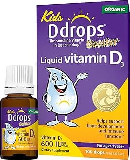 Kids Booster 600IU 100 Drops - Daily Liquid Vitamin D for Kids. Support Strong Bones & Immune System in Children. No Preservatives, No Sugar, Non-GMO, Allergy-Friendly