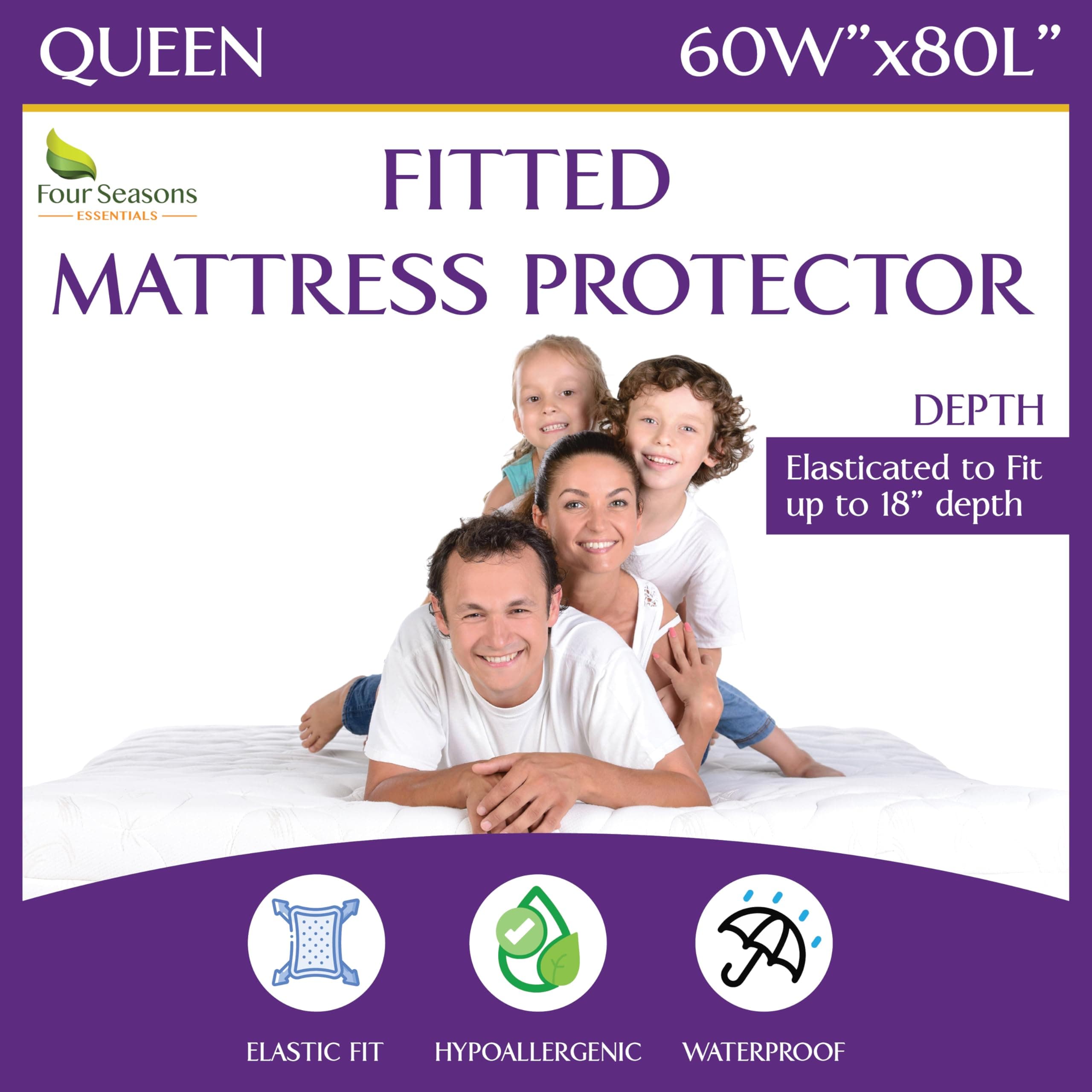 Queen Size Waterproof Mattress Protector - Fitted Sheet Mattress Cover with Deep Pockets - Hypoallergenic, Breathable, Water Proof, Noiseless, Vinyl Free