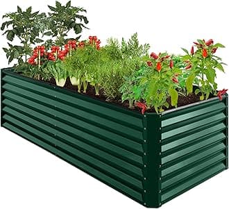 8x4x2ft Outdoor Metal Raised Garden Bed, Deep Root Planter Box for Vegetables, Herbs & Flowers, 478-Gallon Capacity, 100% Non Toxic Materials - Dark Green