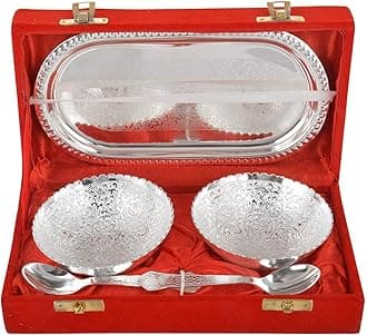 Ayurveda Copper™ German Silver Bowl Set with Royal Velvet Gift Box Capsule