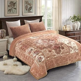 JML Korean Style Mink Velvet Fleece Blanket, 10 Pounds Heavy Plush Soft Winter Blanket, Khaki Floral