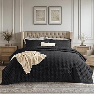 Bedsure Quilts Queen Size - Black Bedspread Queen Size & Lightweight Comforter, Modern Coverlet with Clover Pattern, Ultra Soft All-Season Bedding, 90 x 96 Inches | Stitch-Free Quilting, Ultra Soft, Lightweight, Machine Washable, Pet-Friendly
