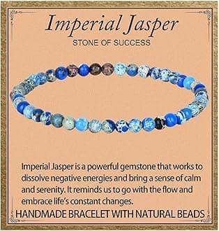 Handmade Natural Gemstone Stretch Elastic 4mm Blue Imperial Jasper Bracelet Healing Crystal Round Stone Beads Jewelry Gifts for Women Men
