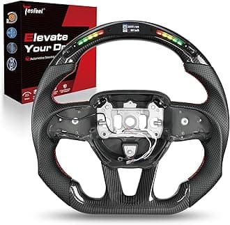 Tesfeel Steering Wheel,Carbon Fiber Steering Wheel D-shaped Flat-bottom with LED Shift Indicator for Dodge Charger/Challenger/Durango/Jeep Grand Cherokee/SXT/GT/RT/SRT/For Heallcat 2015-2024