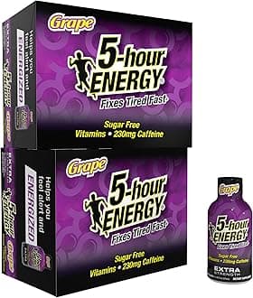 5-hour ENERGY Extra Strength Energy Shot, Grape Flavor (1.93 oz. - 24 Count) Zero Calories & Sugar-Free 230 mg Caffeinated Shot, Amino Acids & B Vitamins, Dietary Supplements