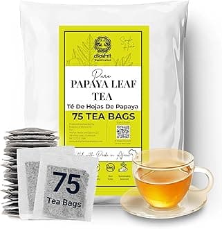 Akshit Papaya Leaf Tea Bags, 75 Teabags, Leaf Tea, 100% Natural Dried Papaya Leaves, Caffeine-Free, Non GMO.