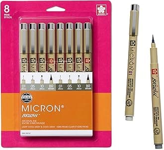 Sakura Pigma Micron Fineliner Pen Archive Grey Ink Pen Writing Drawing Journal Pen Assorted Point Size 8 Pack
