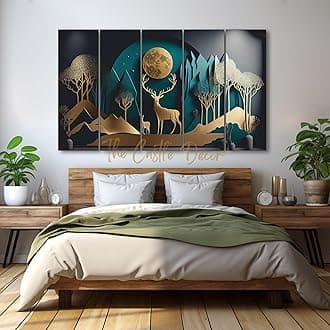 Golden Deer Wall Painting for Living Room, Bedroom, Hotels - Big Size Wooden Framed 27x48 Stunning Wall Art for Home Decoration, Perfect Wall Decor for Living Rooms and Bedrooms.