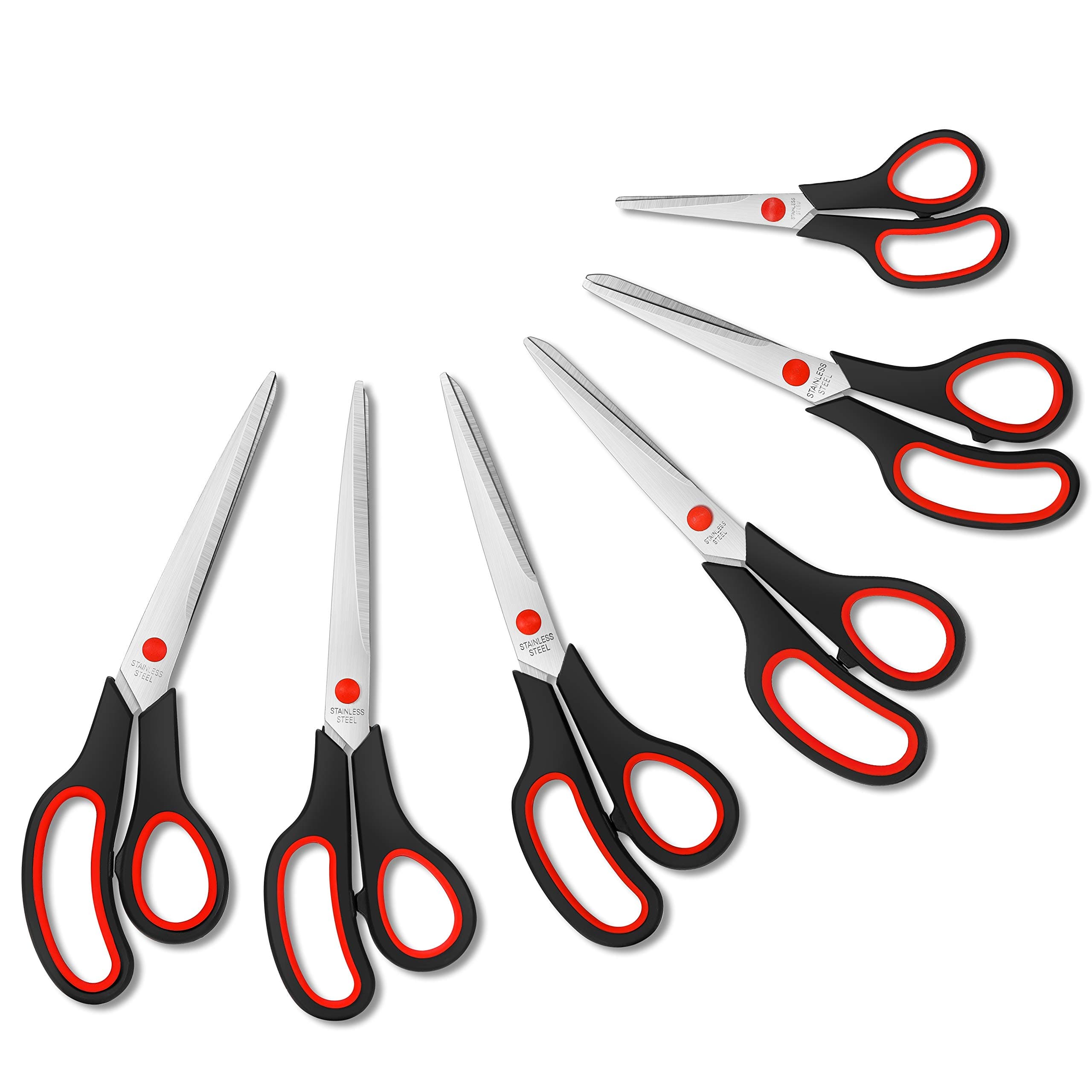 6" to 10"Multipurpose Scissors Bulk 6 Pack,Ultra Sharp Blade Shears,Premium Tailor Scissors Heavy Duty for Office Home School Sewing Fabric Craft Supplies, Right/Left Handed