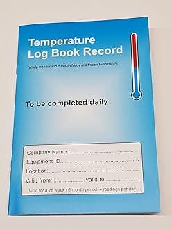 Fridge Temperature Record Book Log Book A5 (210 X 148mm) Food and Fridge temperature recorder. 32 page. Food Hygiene information inside back page