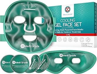 Cooling Face Mask set with Cooling Eye Mask for Puffy Eyes and Insulated Thermo-bag - Soothing Gel Ice Face Mask and Eye Ice Mask for Dark Circles and Puffiness - Cold Face Relaxation