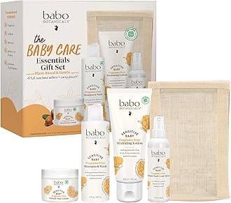 Baby Care Essentials Gift Set - Skincare, Bath & Diaper - For Delicate Skin, Fragrance-Free with Shea Butter, Includes Reusable Carry Pouch - Natural & Plant Based - 5 Items Set