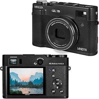 MND70 Retro 48 MP Autofocus Digital Camera with 5K Ultra HD Video, Rear Selfie Lens & WiFi, Black