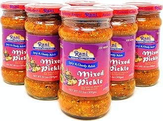 Rani Mixed Vegetable Pickle (Achar, Spicy Indian Relish) 10.5oz (300g) Glass Jar, Pack of 5+1 FREE ~ Vegan | Gluten Free | NON-GMO | No Colors | Popular Indian Condiment, Indian Origin