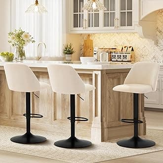 COLAMY Bar Stools Set of 3, Modern Swivel Bar Chairs, Adjustable Upholstered Barstools Counter Height with Full Backrest for Bar, Dining Room, Kitchen Island, Beige