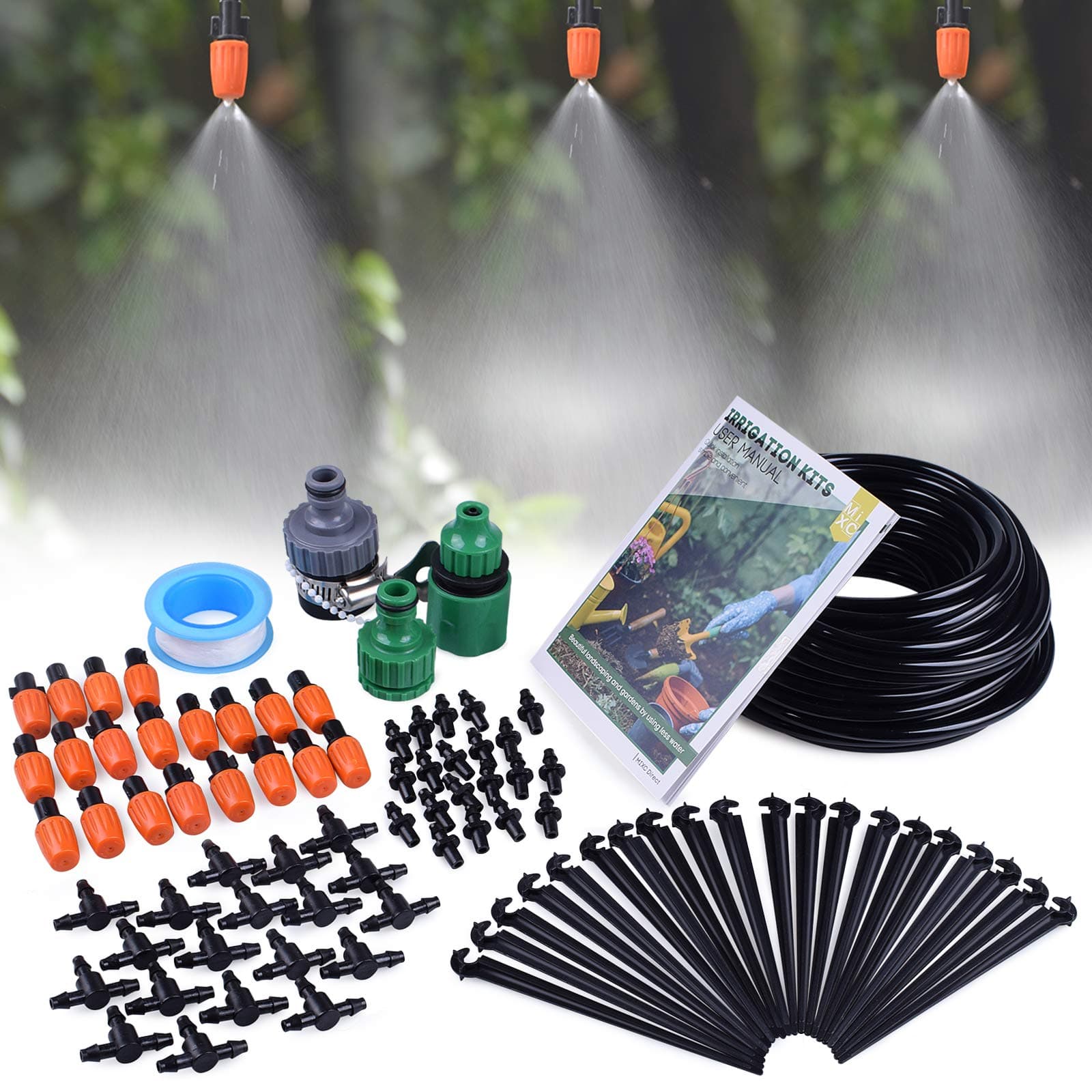 MIXC Irrigation System Greenhouse Watering Systems 1/4 INCH 50FT DIY Auto Drip Irrigation Kit Garden Accessories Automatic Irrigation Equipment for Plants/Lawn