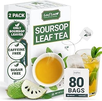 LeafLea 80 Soursop Leaf Tea Bags, from Natural Soursop Leaves (Graviola), Herbal Blend for Wellness, Sour Sop Herbal Tea Individually Wrapped for Freshness, Caffeine-Free, Vegan, No Sugar, Non-GMO