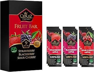 Cerez Pazari Dried Fruit Roll Ups, 25g x 9 pack Snacks Variety Pack for Adults and Kids, Healthy Vegan Real Fruit Bars, Snacks with Strawberry, Blackberry and Sour Cherry