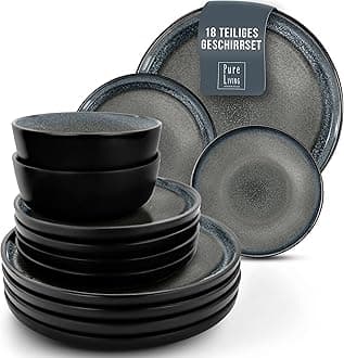 PURE LIVING INTERIOR DESIGN Ibiza Stoneware Crockery Set for 6 People, 18-Piece Mediterranean Test Very Good Stoneware Tableware Set, Bowl and Plate Set, Dinner Service for 6 People, in Grey