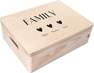 Creative Deco Personalised Family Names - Any Text Gifts for Women, Men, Girls or Boys | Unique Wish Custom Gift Box | Customised Wooden Storage Box with Hinged Lid | Keepsake/Decoration