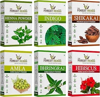 The Forest Herbs Natural Care From Nature 100% Natural Organic Amla, Shikakai, Bhringraj, Hibiscus, Henna And Indigo Powder For Hair Care Combo Each 100Gms
