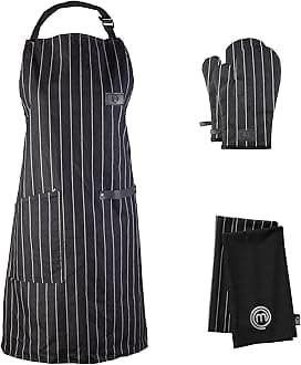 MasterChef Kitchen Set of Cooking Gifts for Men & Women, 5pc Set includes Chef Apron, Pair of Oven Mitts & 2 x Kitchen Towels, Premium Quality Cotton with Official Logo, Essential Black
