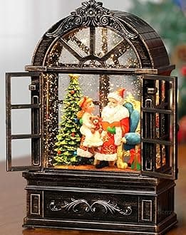 Santa Snow Globe Christmas Snow Globe Arched Window Shape Christmas Decorations Indoor with Timer and Music, USB and Battery Powered Granddaughter Christmas Tree (Christmas)