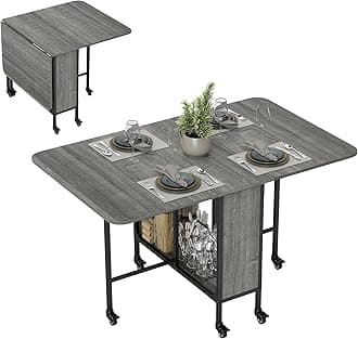HOMCOM Mobile Drop Leaf Table, Folding Dining Table with 6 Wheels & Storage Shelf for Small Spaces, Kitchen, Dining Room, Grey