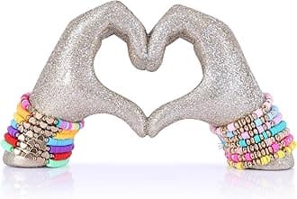 Shiny gold hand heart decoration, heart hand statue, love finger sculpture wedding decoration, suitable for bookshelf coffee table office bedroom TV cabinet bookshelf small ornaments home decoration.