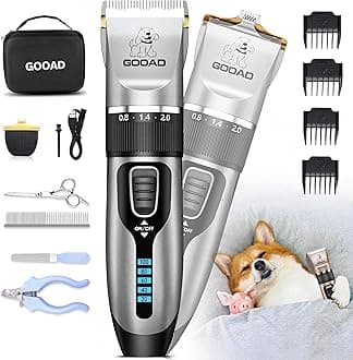 Dog Clippers Grooming Kit and Paw Trimmer,Cordless,Low Noise, Electric Quiet,Rechargeable, Dog Trimmer Grooming, Pet Hair Clippers for Thick Coats,Shaver for Small and Large Dogs Cats(Gray)