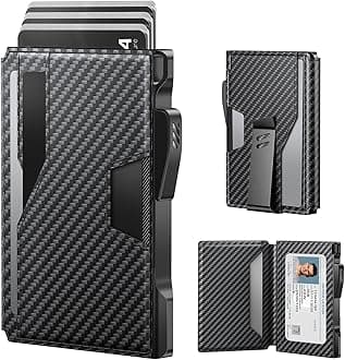 Wallet for Men: Rfid-blocking with Money Clip Slim Leather Bifold ID Window Smart Pop Up Card Case Front Pocket Wallet with Gift Box (Carbon Fiber Black)