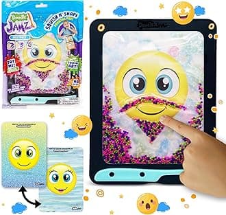 Sky CastleDoodleJamz JellyPics - Sensory Drawing Pads Filled with Non-Toxic Squishy Beads and Gel – Includes Stylus, Removable 2-Sided Emoji Backer Card (Pink, Purple, Green Beads)