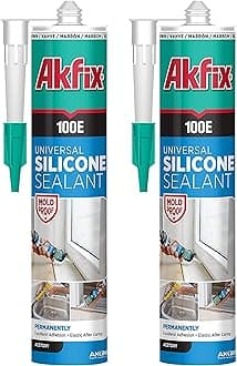 Akfix100E RTV Black Silicone Caulk (2x10.1 fl.oz.) - 100% Waterproof Silicone Sealant for Kitchen and Bathroom, Shower, Toilet, Sink, Window and Door, UV Resistant, Flexible | Black, 2 Pack