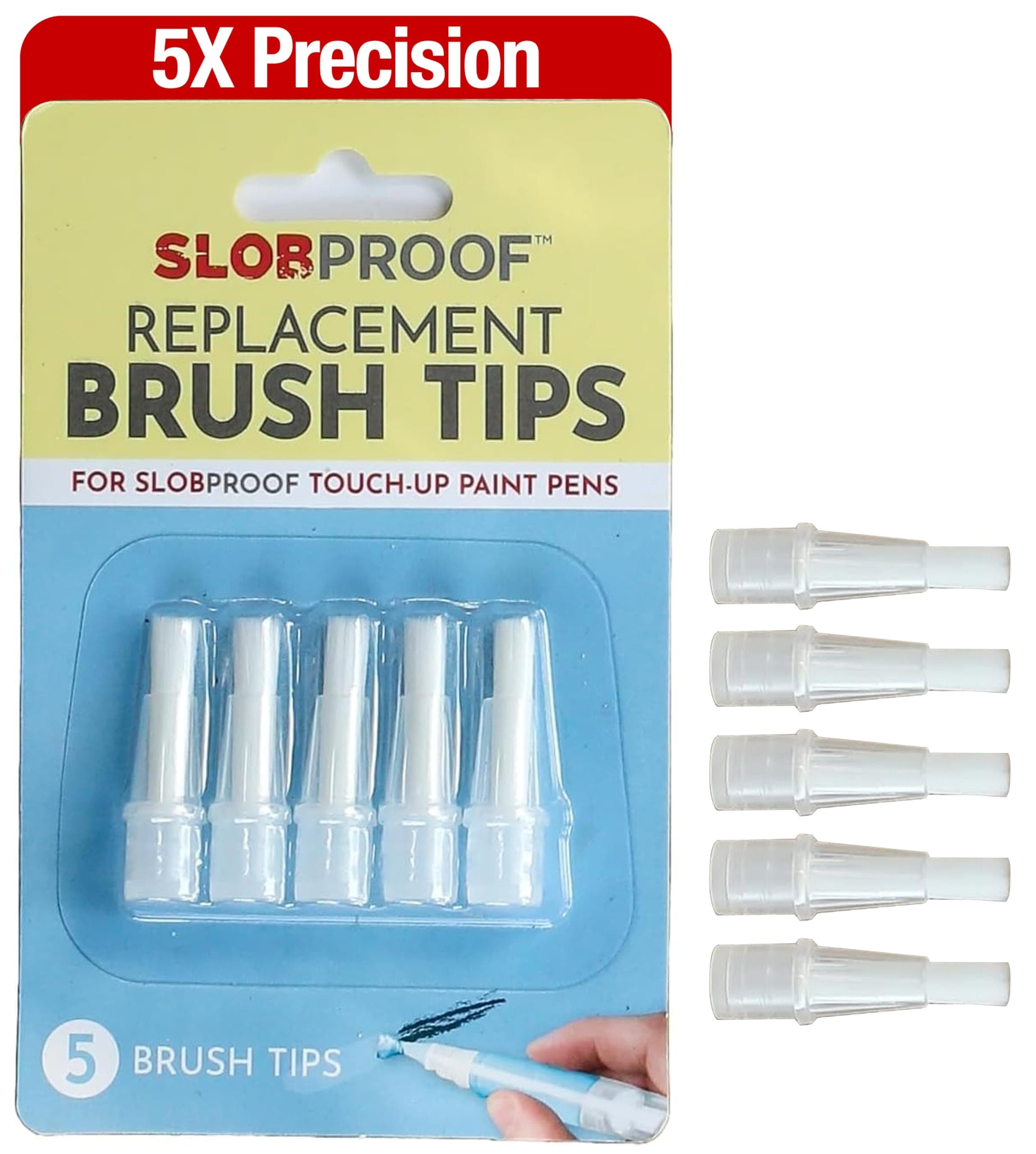 Replacement Brush Tips for Refillable Touch-Up Paint Pens, Mess-Free, Easy to Install, Tools for Paint Brushes, DIY Home Improvement, Wall, Furniture Repair, Arts and Crafts, Pack of 5