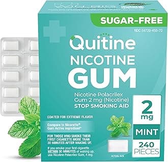 Quitine Nicotine Gum 2mg, Mint Flavor, Stop Smoking Aid – Relieve Nicotine Cr...