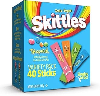 Skittles Go Tropical Variety Pack, Watertok Powdered Drink Mix, Zero Sugar, Low Calorie, Includes 4 Flavors: Strawberry Starfruit, Mango Tangelo, Kiwi Lime, Pineapple Passionfruit