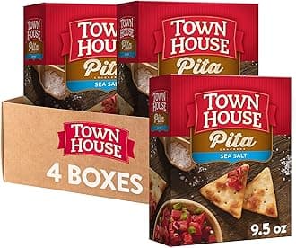 Kellogg's Town House Pita Crackers Oven Baked Crackers, Lunch Snacks, Party Snacks, Sea Salt (4 Boxes)
