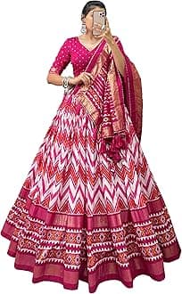 GenericWomens' Wear Tussar Silk With Patola Printed Lehenga Choli Patola Print With Foil Work Chaniya Choli