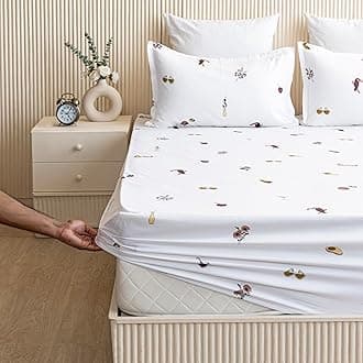 - HOMEMONDE Cotton Fitted Bed Sheet for King Size Bed, Cartoon Printed All Around Elastic Bedsheet (84 x 78 Inch) with 2 Pillow Cover | Breathable, Luxury Bedsheet | Perfect for Home Decor & Gifting