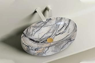 REMANENCE Wash Basin Countertop | Tabletop Ceramic Bathroom Sink | Wash Basin Over Counter | Ceramic Wash Basin (Beige Black)