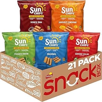 SunChips 100% Whole Grain Chips, Variety Pack, 1 oz Bags, Pack of 21, No Artificial Flavors, No Colors from Artificial Sources