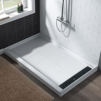 WOODBRIDGE 60"L x 34" W x 4"H Shower Base,Right Drain,Non-Slip Single Threshold Shower Pan, Solid Surface with Oil Rubbed Bronze Linear Drain Cover
