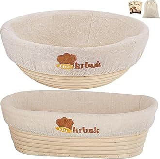 Banneton Bread Proofing Basket, Proofing Basket for Sourdough Bread Baking, Indonesian Rattan Bread Bowl Sourdough bread Baking Supplies with Linen Liner (9" Round + 10" Oval)