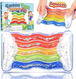 Rainbow Sensory Toys for Kids - Fidget Toys Sensory Tube for Toddlers 3 5 7, Sensory Squeeze Toys for Special Need Children, Anxiety - Road Trip, Classroom Must Haves