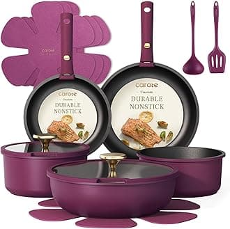 CAROTE15pcs Pots and Pans Set Non Stick with Detachable Handles, Purple Nonstick Cookware Set Ultra Violet, Dishwasher/Oven Safe, Premium Kitchen Cooking UtensilsRecycled Claim Standard Blended